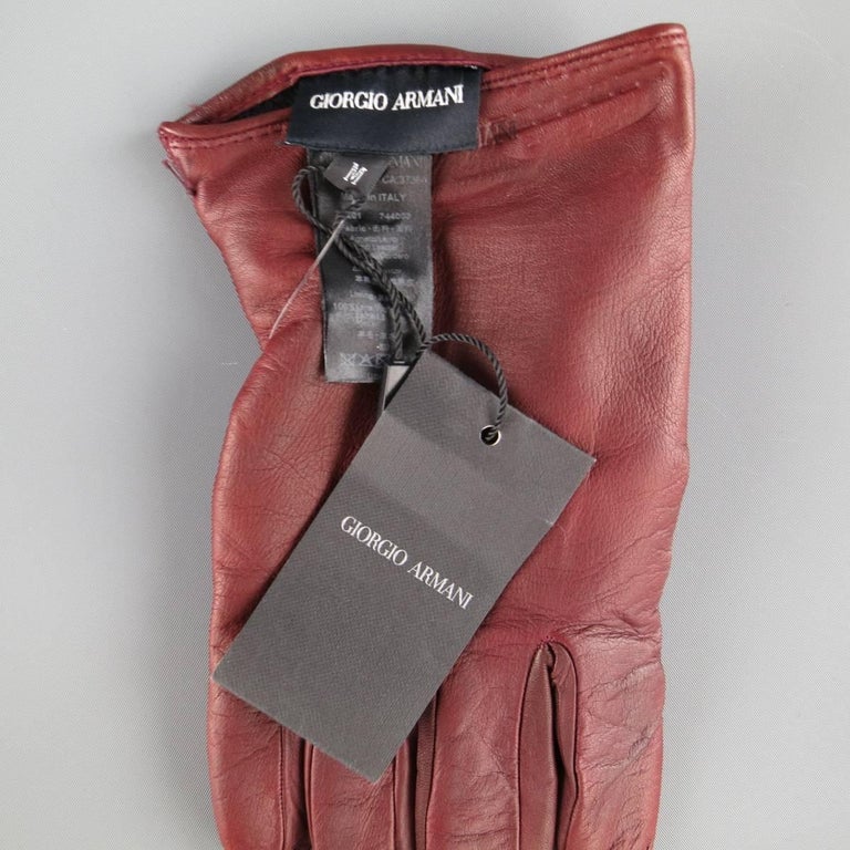 Men's ARMANI Size M Burgundy Lamb Skin Leather Gloves at