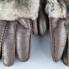 Men's GIORGIO ARMANI Size M Brown Leather Fur Patch Gloves
