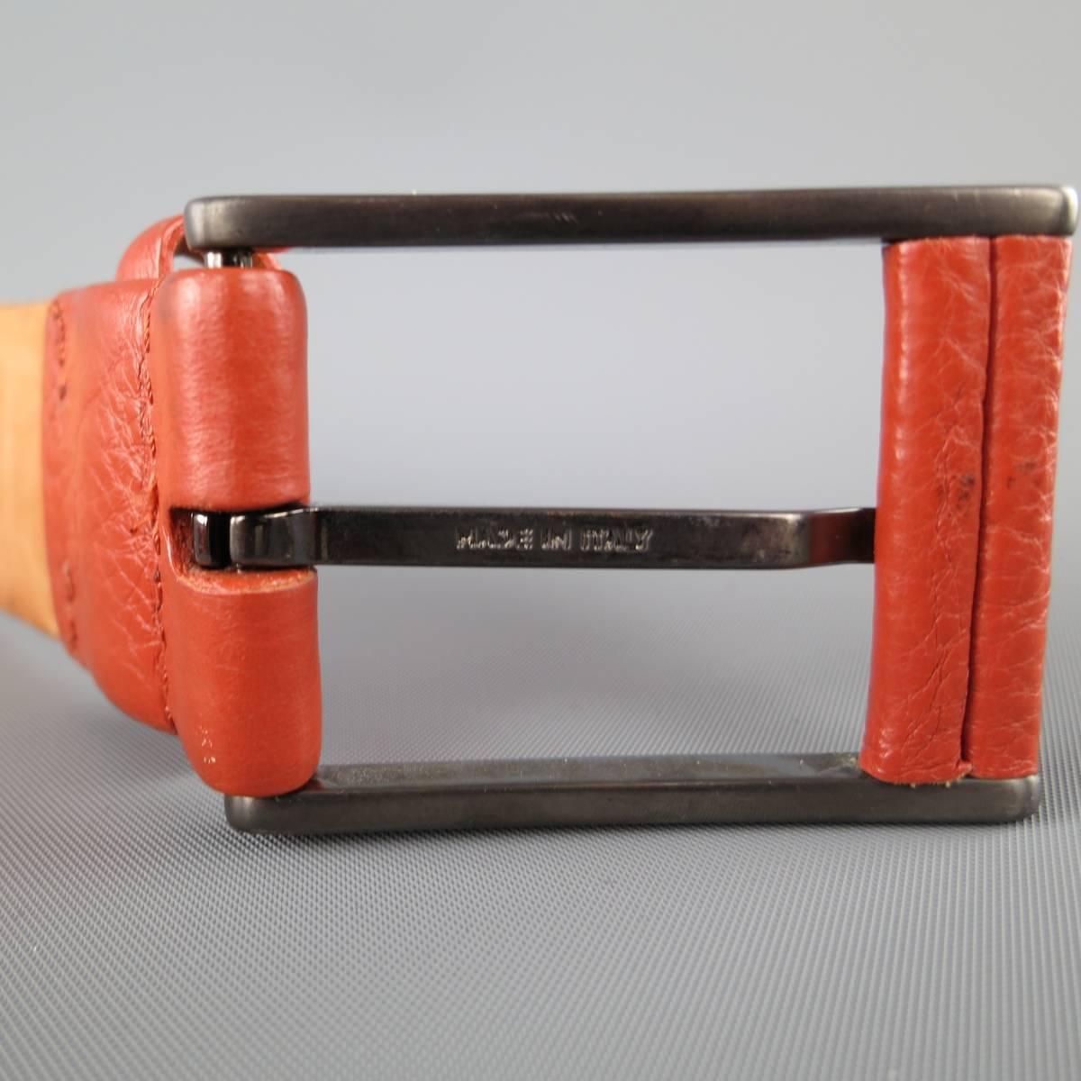 GIORGIO ARMANI Size 34 Burnt Orange Pebbled Leather Belt In Good Condition In San Francisco, CA