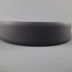 GIORGIO ARMANI Size 44 Black Smooth & Textured Leather Reversible Silver GG Belt