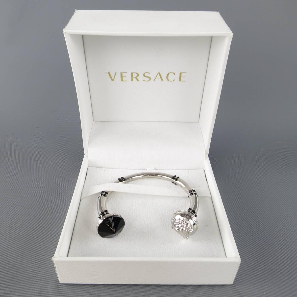 VERSACE Black Crystal Studded Silver Medusa Bracelet 4