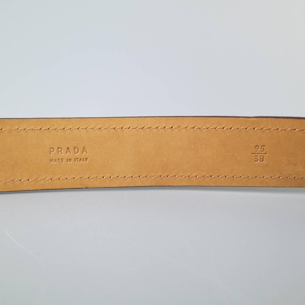 PRADA Size 36 Brown Leather Embossed Logo Buckle Belt 1