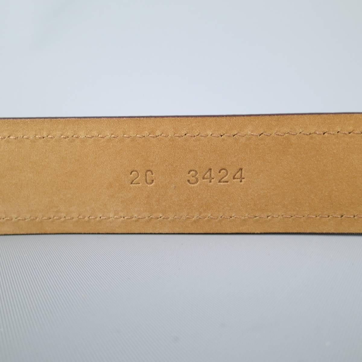 PRADA Size 36 Brown Leather Embossed Logo Buckle Belt 2