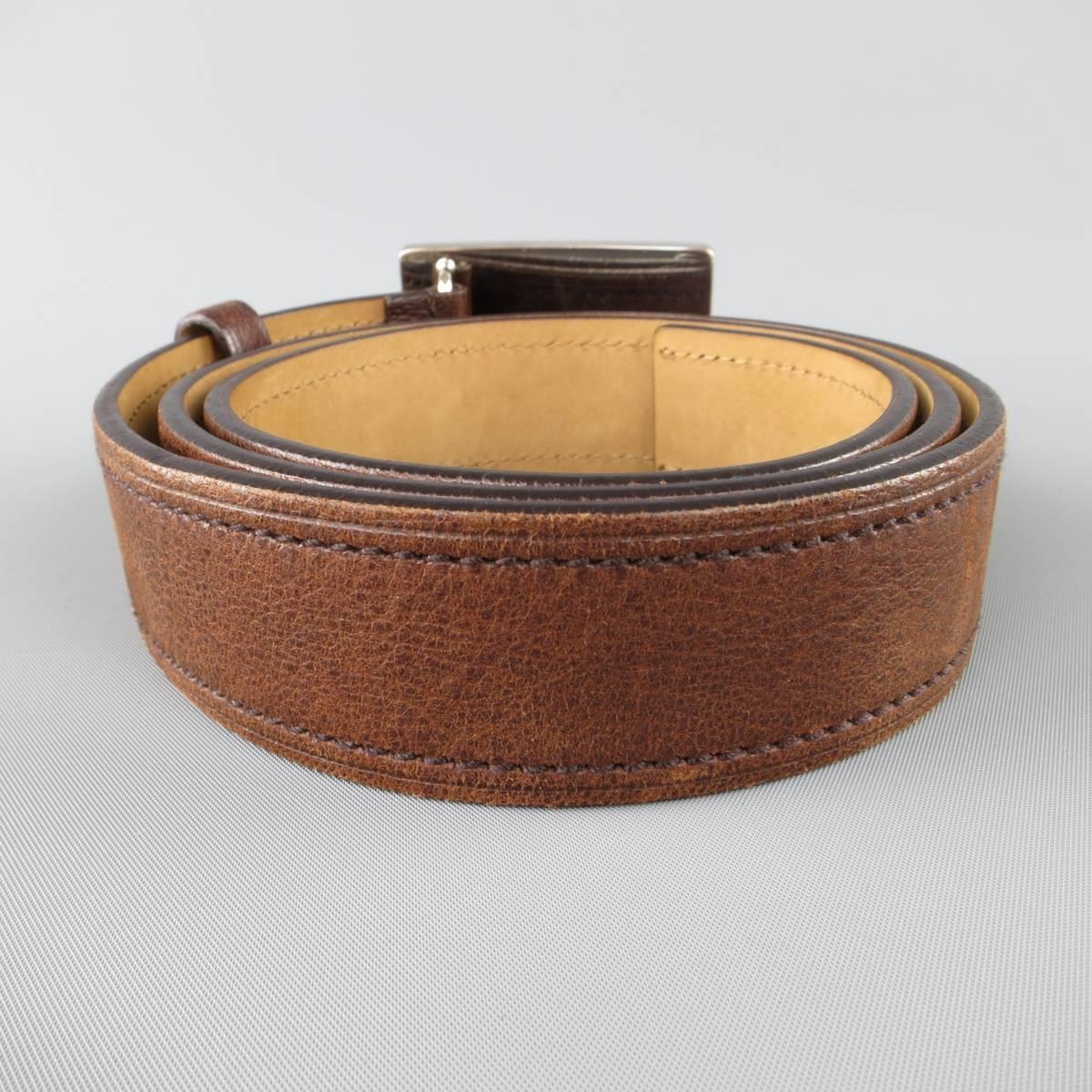 Women's or Men's PRADA Size 36 Brown Leather Embossed Logo Buckle Belt