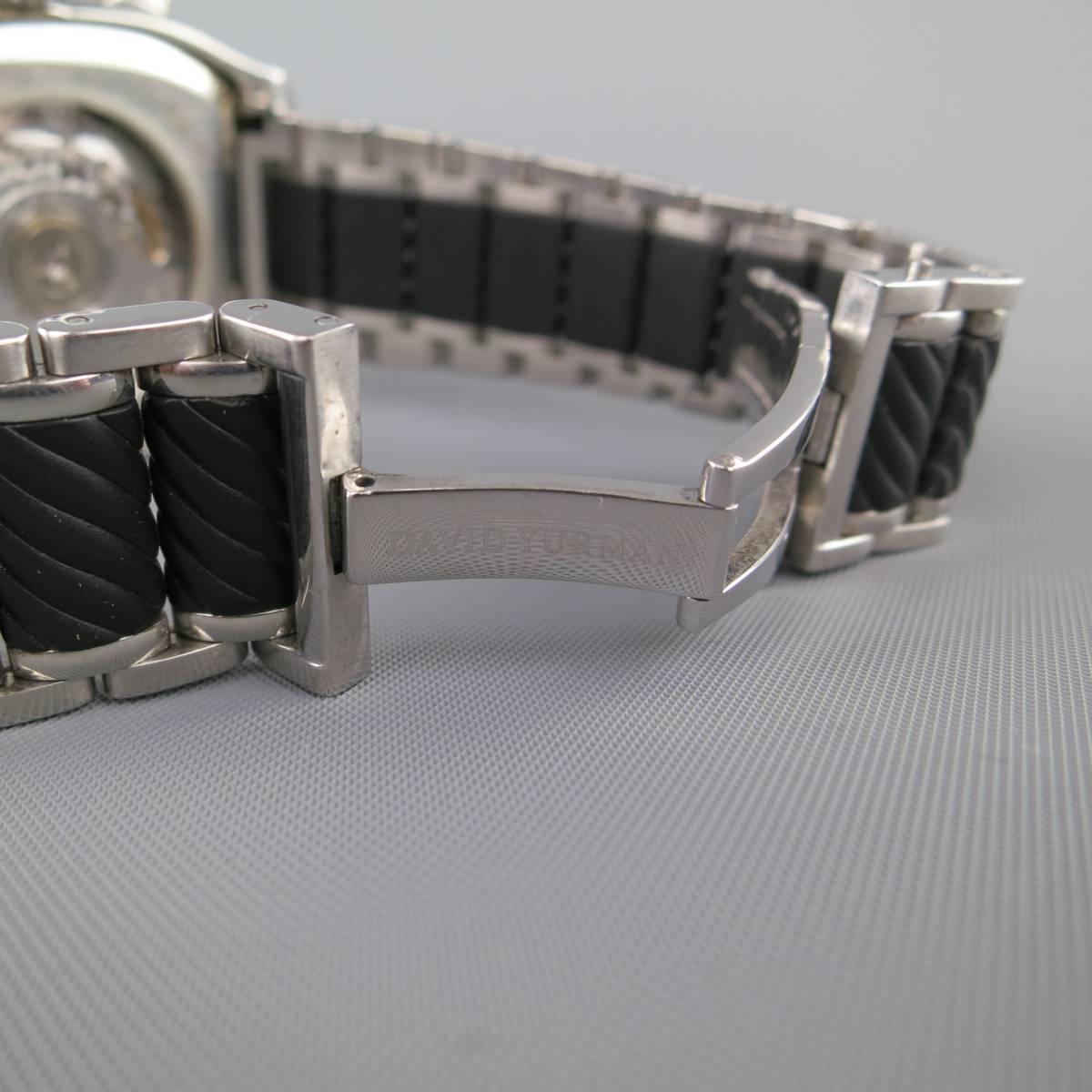 DAVID YURMAN Silver & Black Stainless Steel Thoroughbred Chronograph Watch In Good Condition In San Francisco, CA