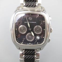 DAVID YURMAN Silver & Black Stainless Steel Thoroughbred Chronograph Watch