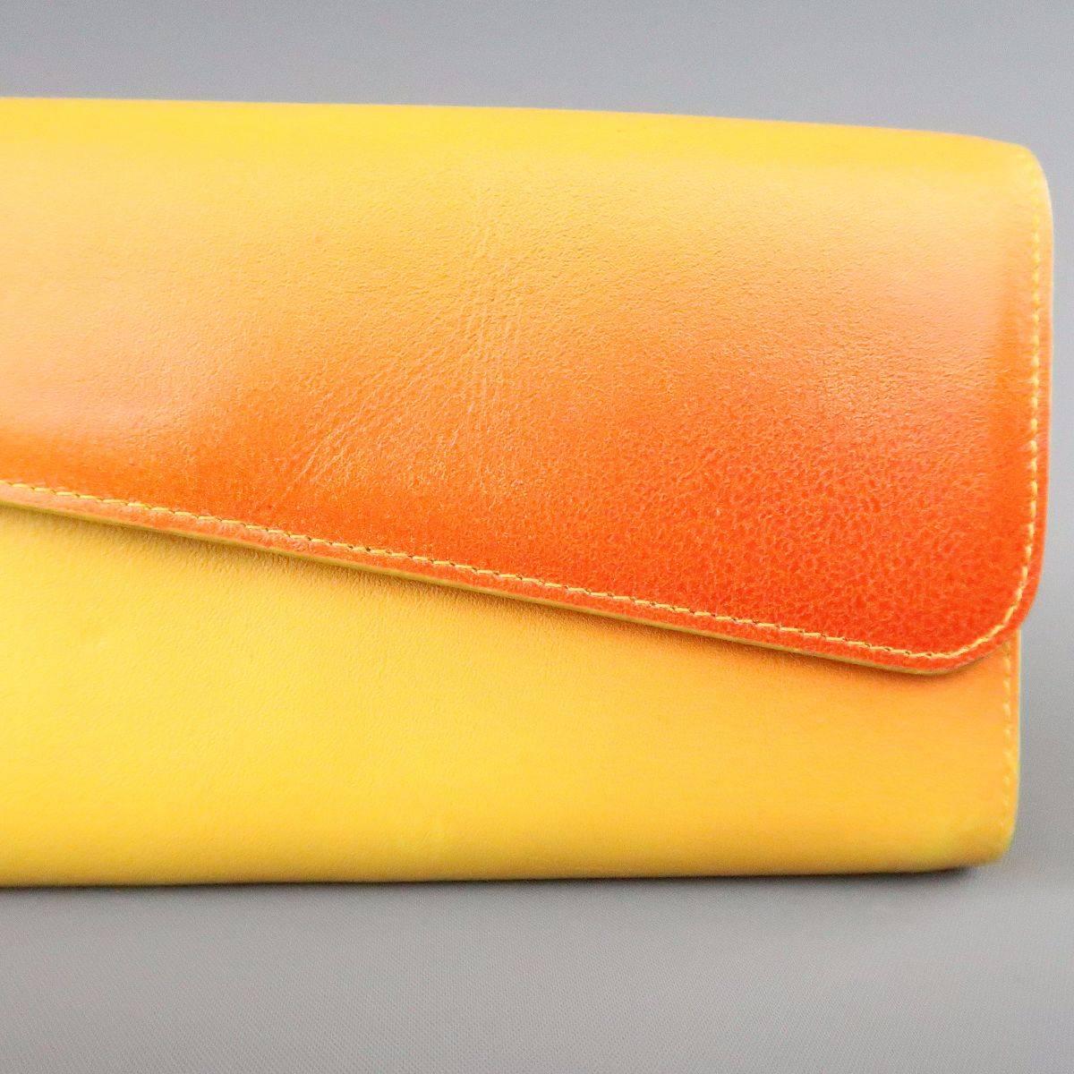 CHRISTIAN DIOR Yellow & Orange Gradient Leather Silver Charm Wallet In Good Condition In San Francisco, CA