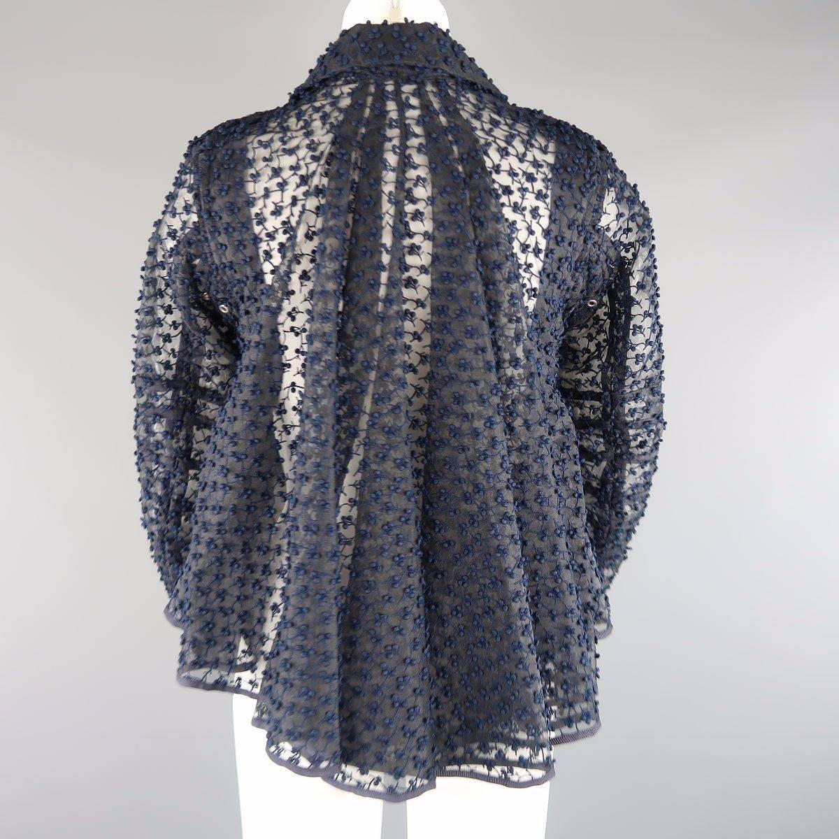 SACAI Size S Blue Embroidered Sheer Tafeta Ruffled Back Biker Jacket 1