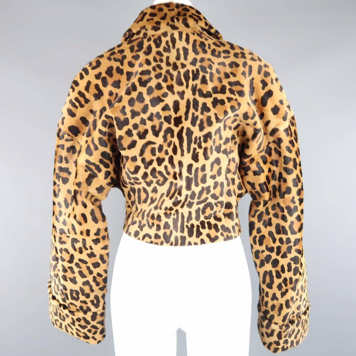 ALBERTA FERRETTI Size 8 Brown Leopard Print Calf Hair Leather Jacket 2