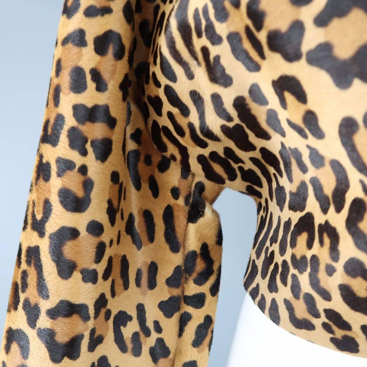 ALBERTA FERRETTI Size 8 Brown Leopard Print Calf Hair Leather Jacket In Good Condition In San Francisco, CA