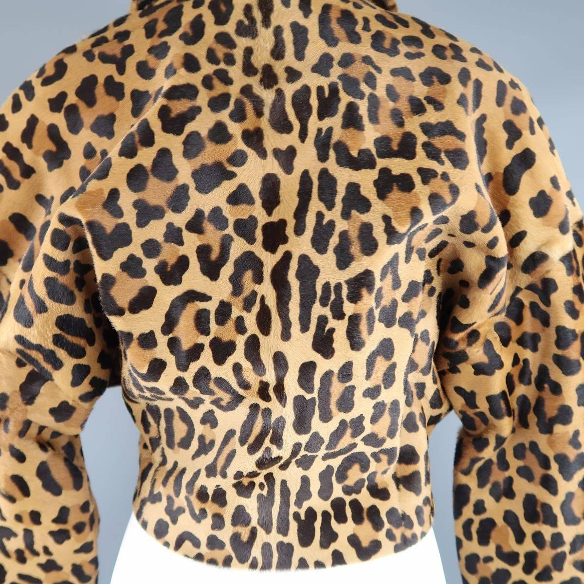 ALBERTA FERRETTI Size 8 Brown Leopard Print Calf Hair Leather Jacket 3