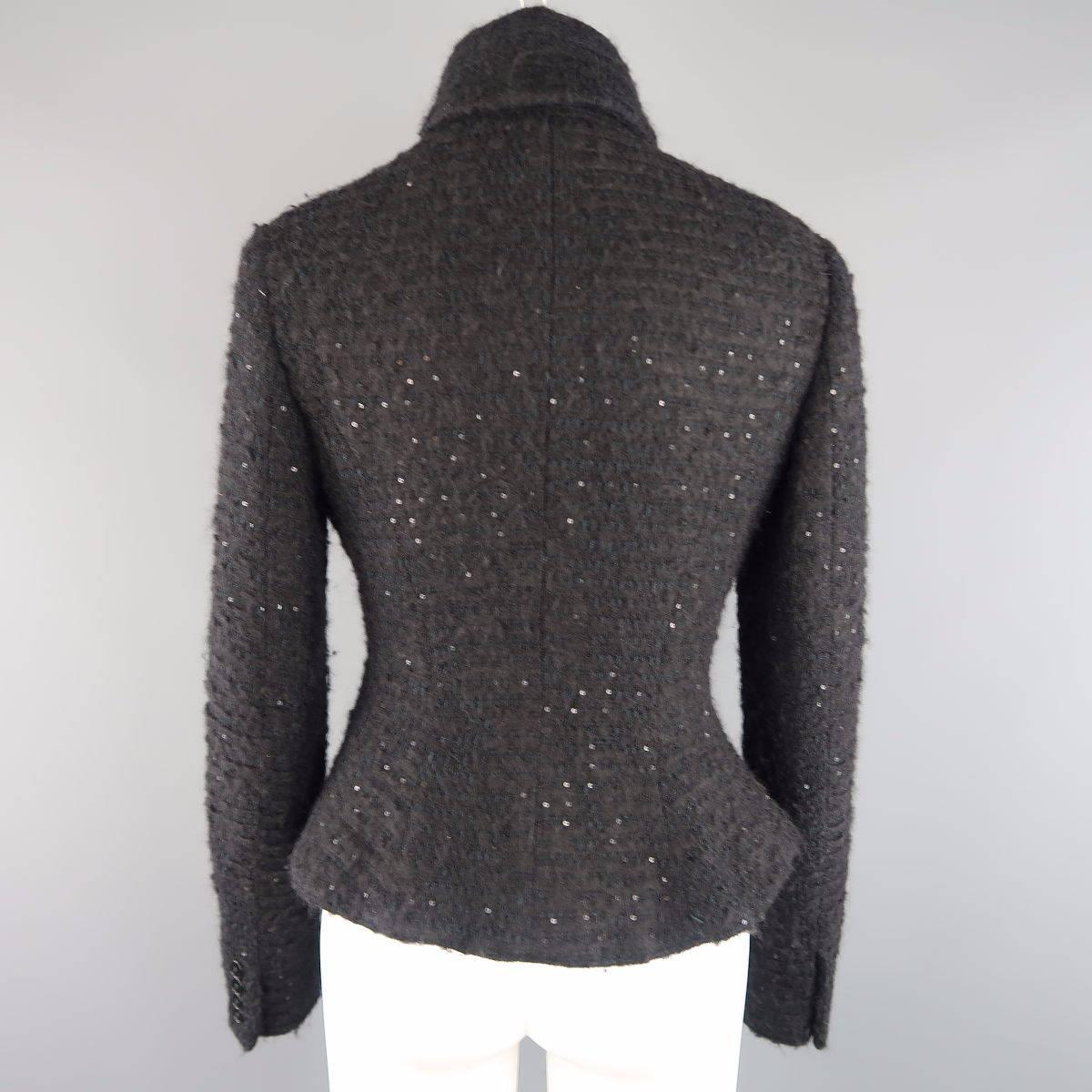 RALPH LAUREN Size 10 Black Sequin Wool Blend Boucle Jacket 2