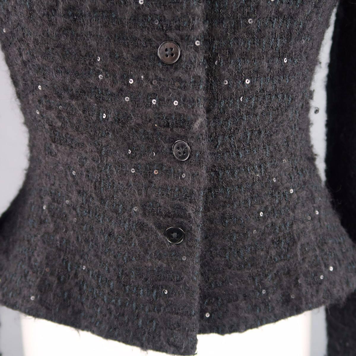 RALPH LAUREN Size 10 Black Sequin Wool Blend Boucle Jacket 1
