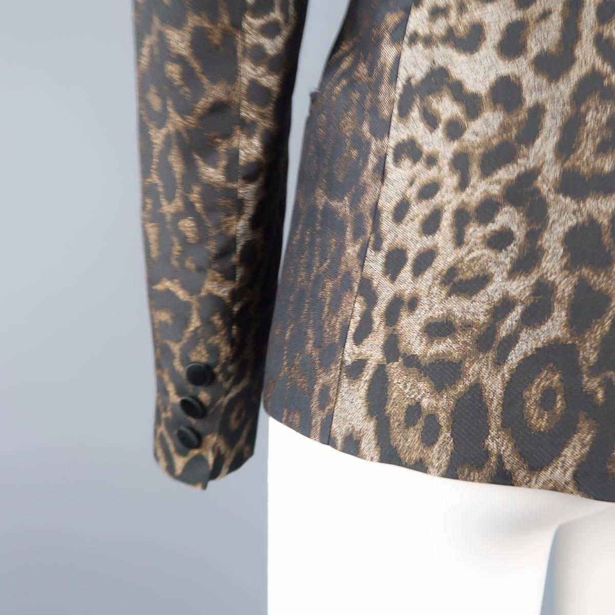 LANVIN Size 4 Beige Silk Blend Leopard Peak Lapel Single Button Tuxedo Jacket 1