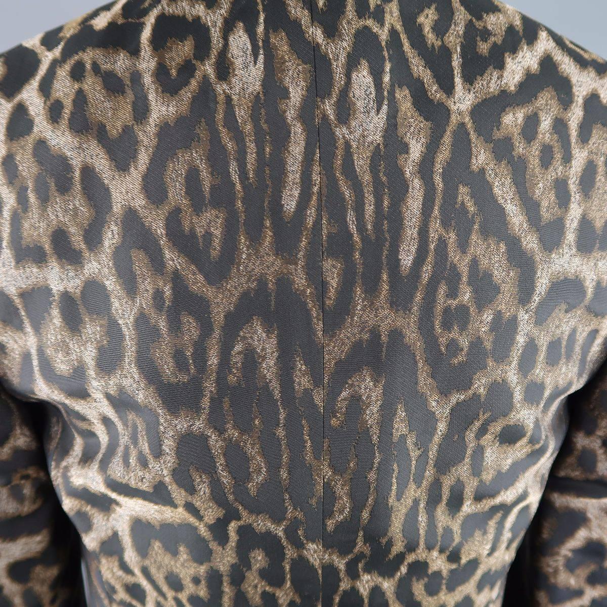 LANVIN Size 4 Beige Silk Blend Leopard Peak Lapel Single Button Tuxedo Jacket 2