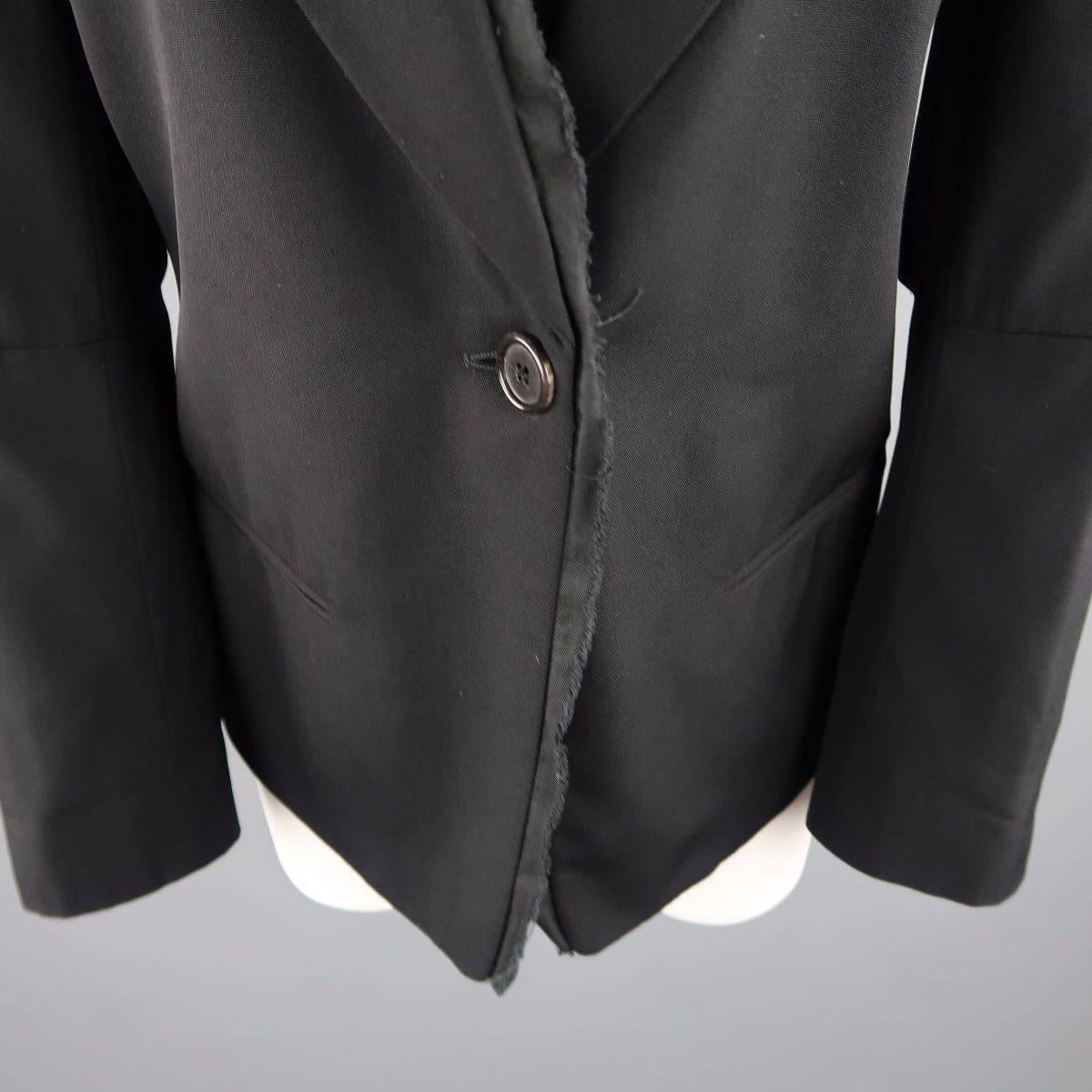 ANN DEMEULEMEESTER Size 6 Black Wool Raw Trim Peak Lapel Blazer In Good Condition In San Francisco, CA