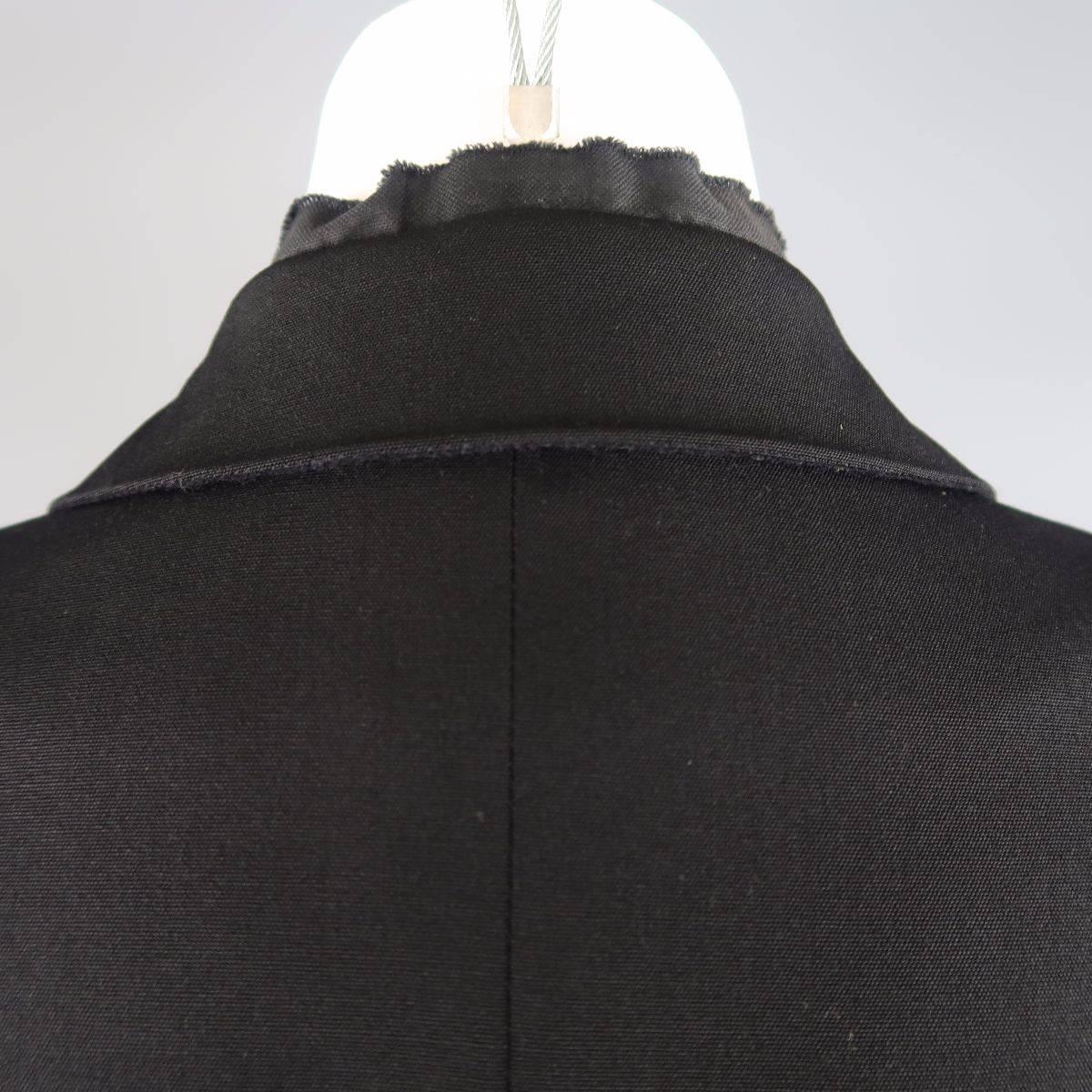 ANN DEMEULEMEESTER Size 6 Black Wool Raw Trim Peak Lapel Blazer 2