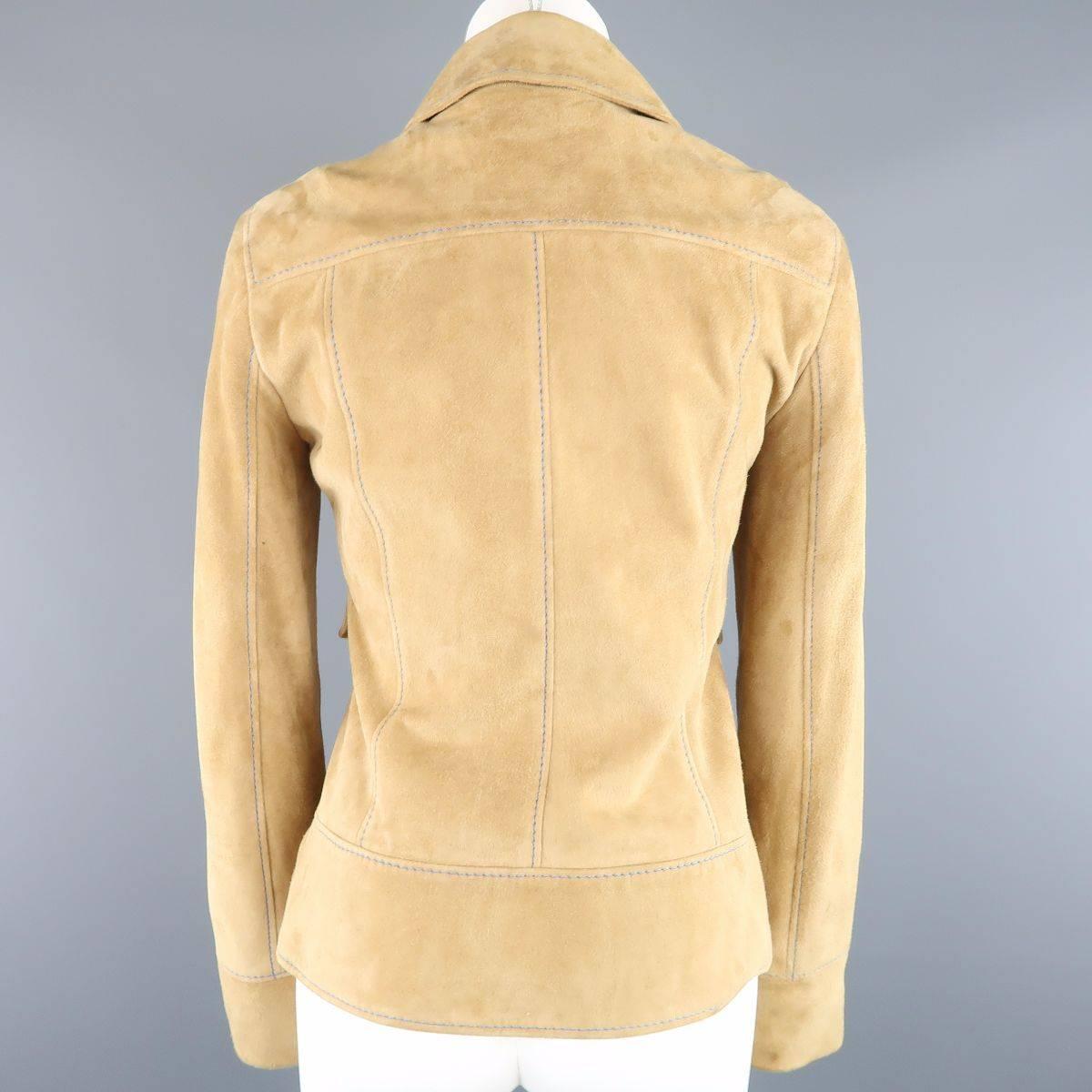 DOLCE & GABBANA Size 4 Beige Suede Blue Stitching Snap Jacket 4