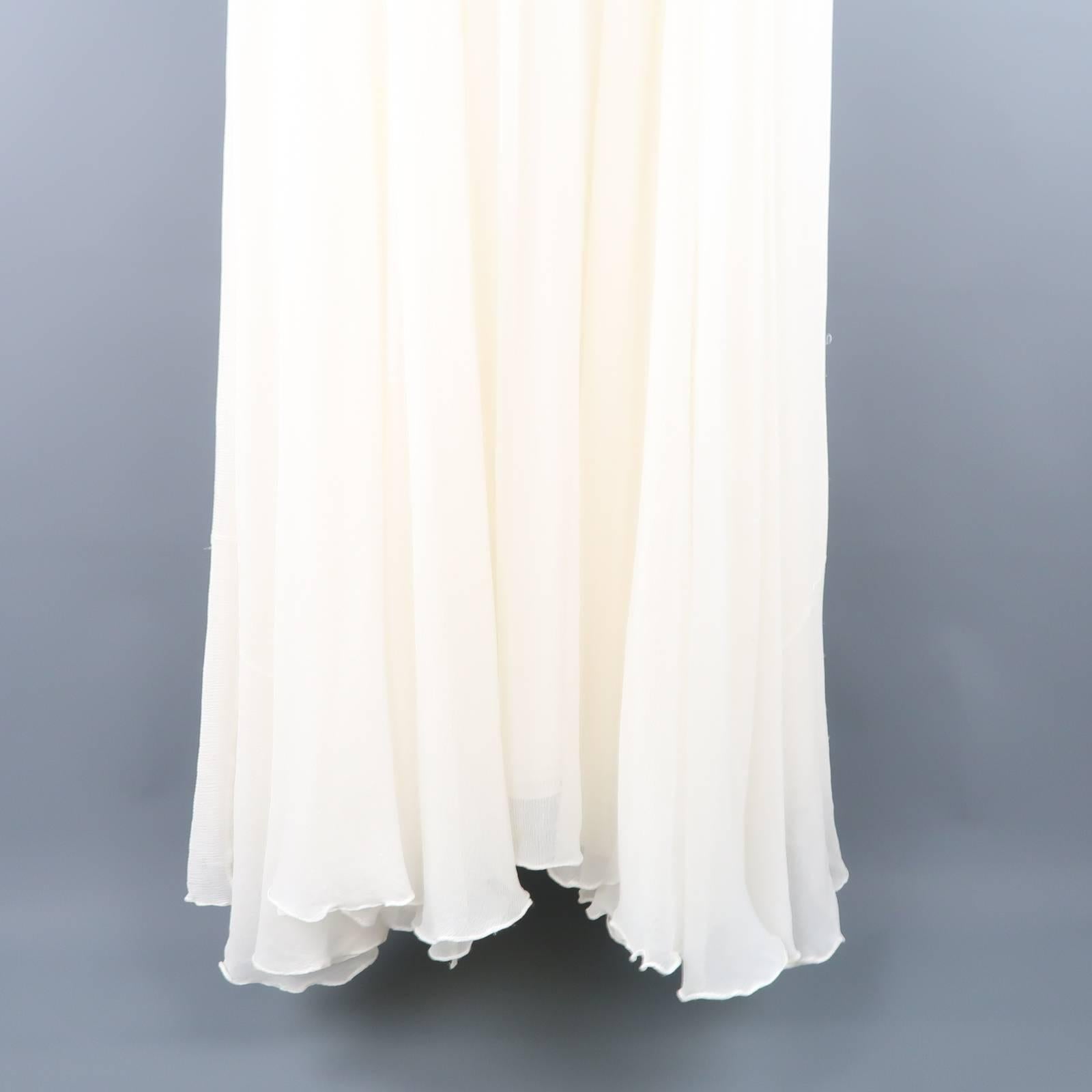 Women's NAEEM KHAN Gown -  Size M Cream Silk Crepe Chiffon Rhinestone Beaded Strap