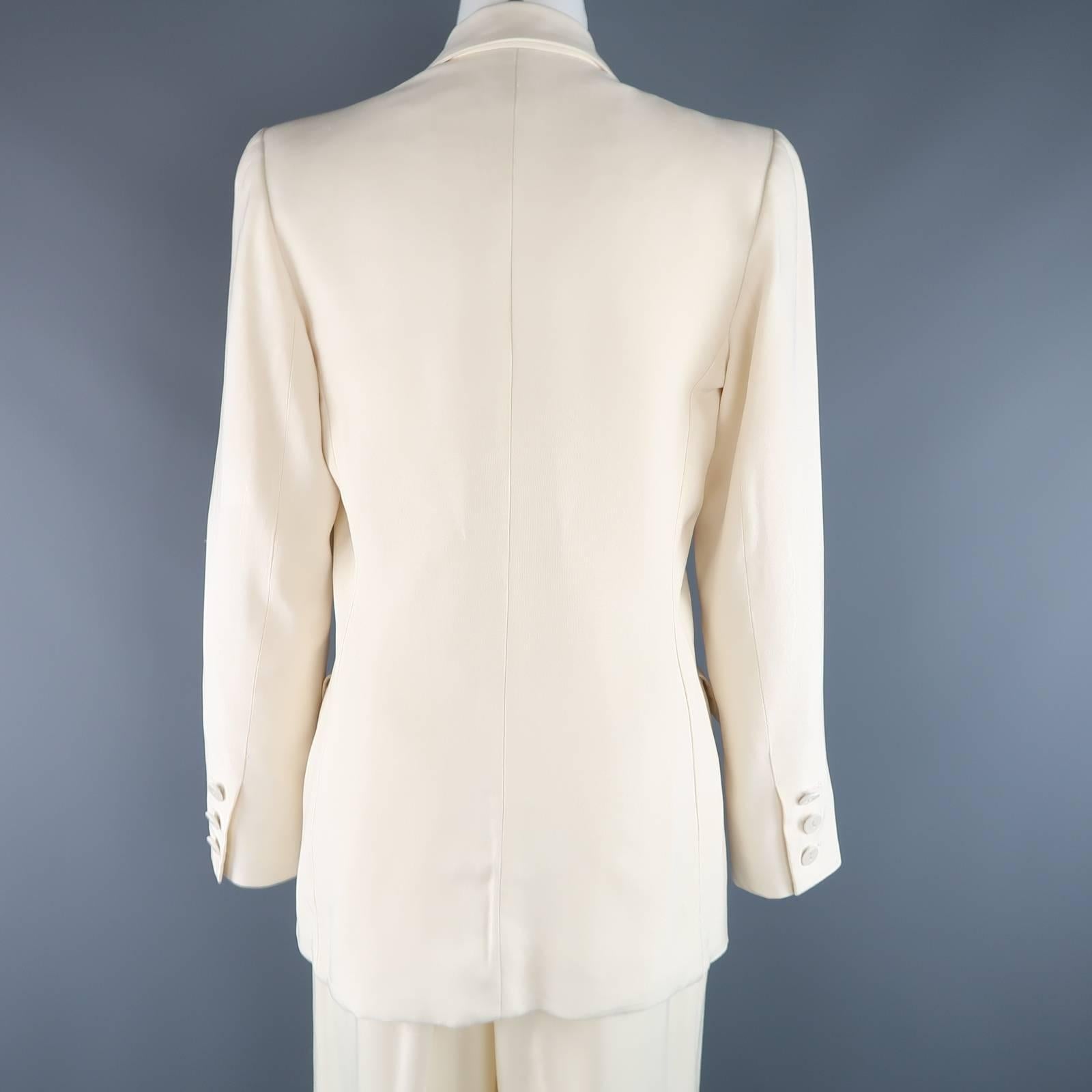 Women's YVES SAINT LAURENT Size 8 Cream Silk Peak Lapel Pants Suit