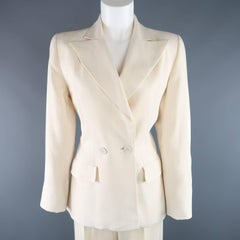 YVES SAINT LAURENT Size 8 Cream Silk Peak Lapel Pants Suit