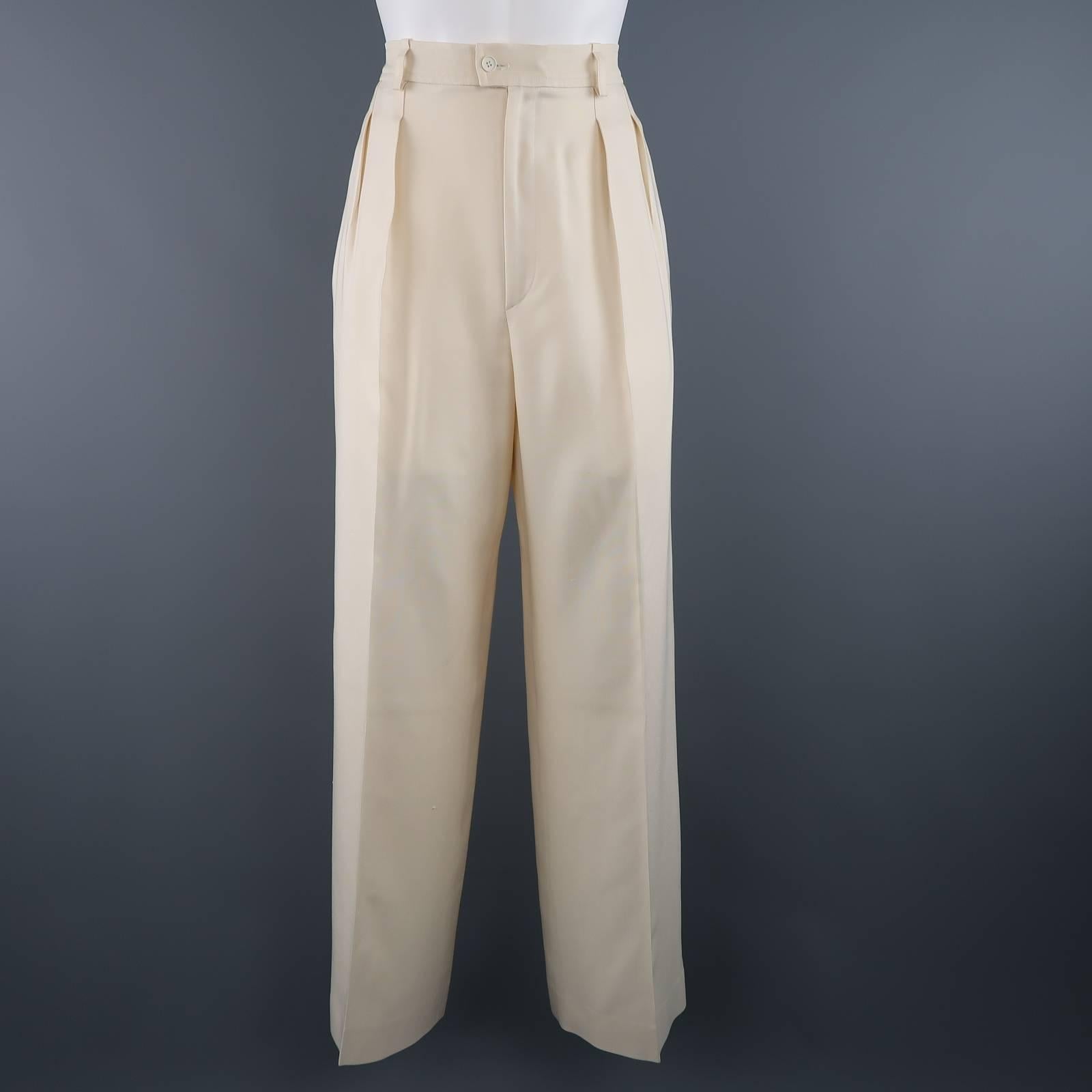 YVES SAINT LAURENT Size 8 Cream Silk Peak Lapel Pants Suit 1