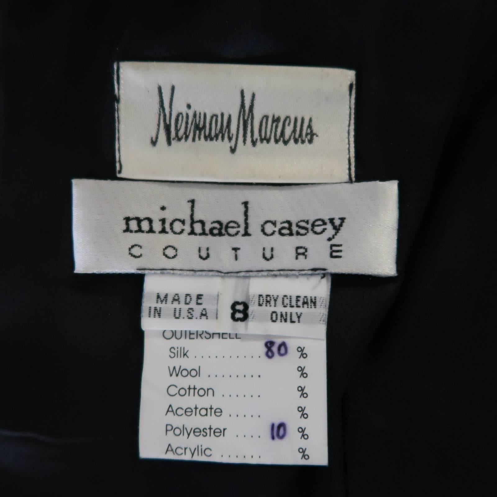 MICHAEL CASEY Gown US 8 Black Silk & Velvet Gathered Bust Fox Fur Shoulder Dress 6