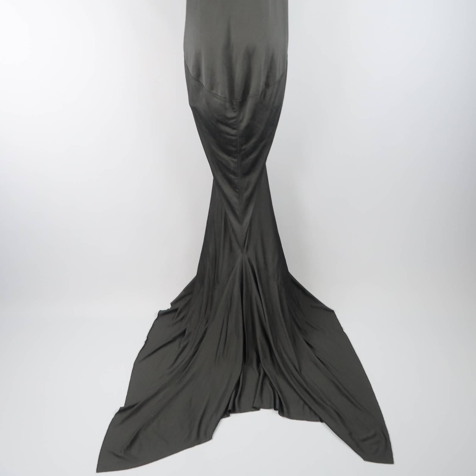 Women's RICK OWENS Dress Maxi - Size 8 Black Silk Ruched Mermaid Train