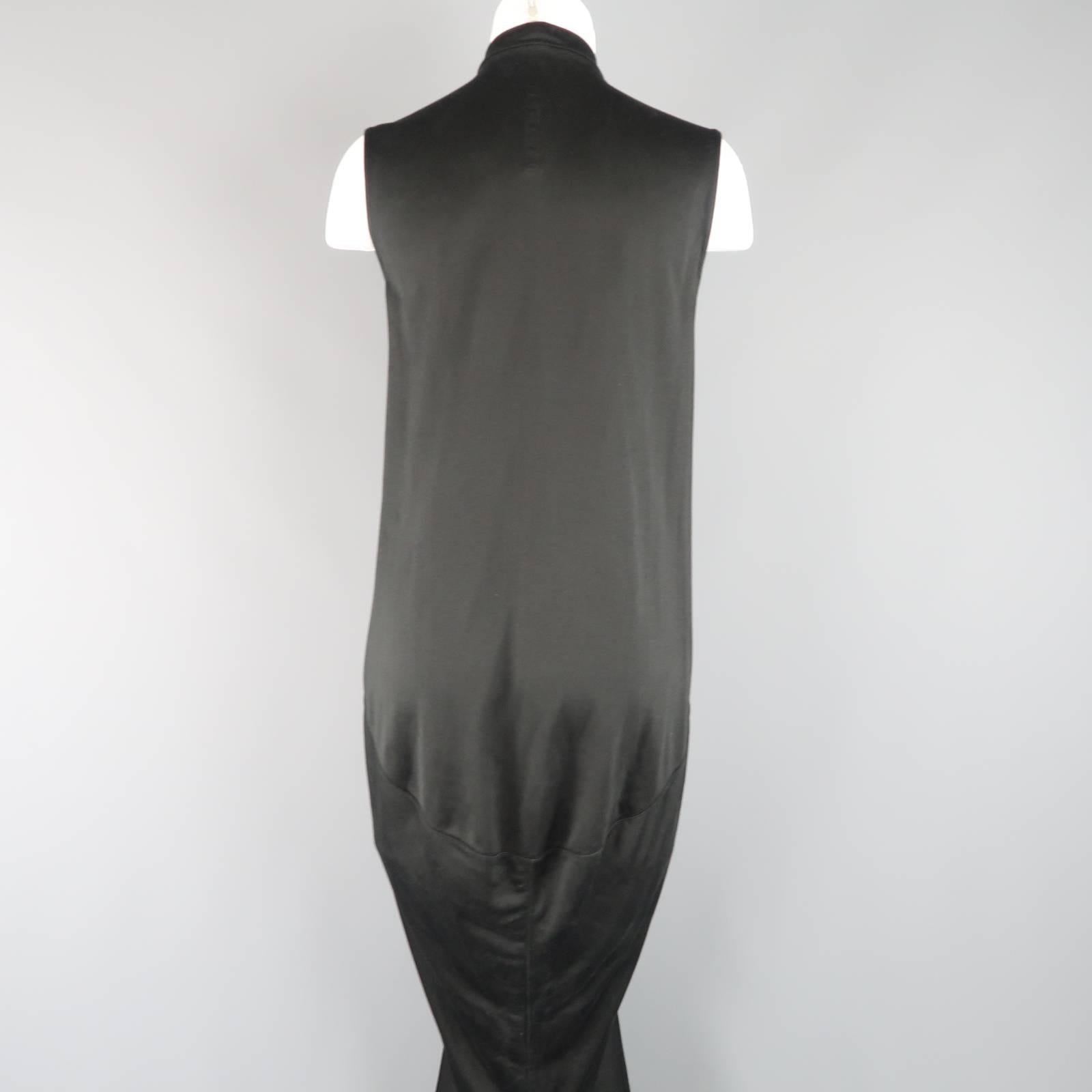 RICK OWENS Dress Maxi - Size 8 Black Silk Ruched Mermaid Train In New Condition In San Francisco, CA