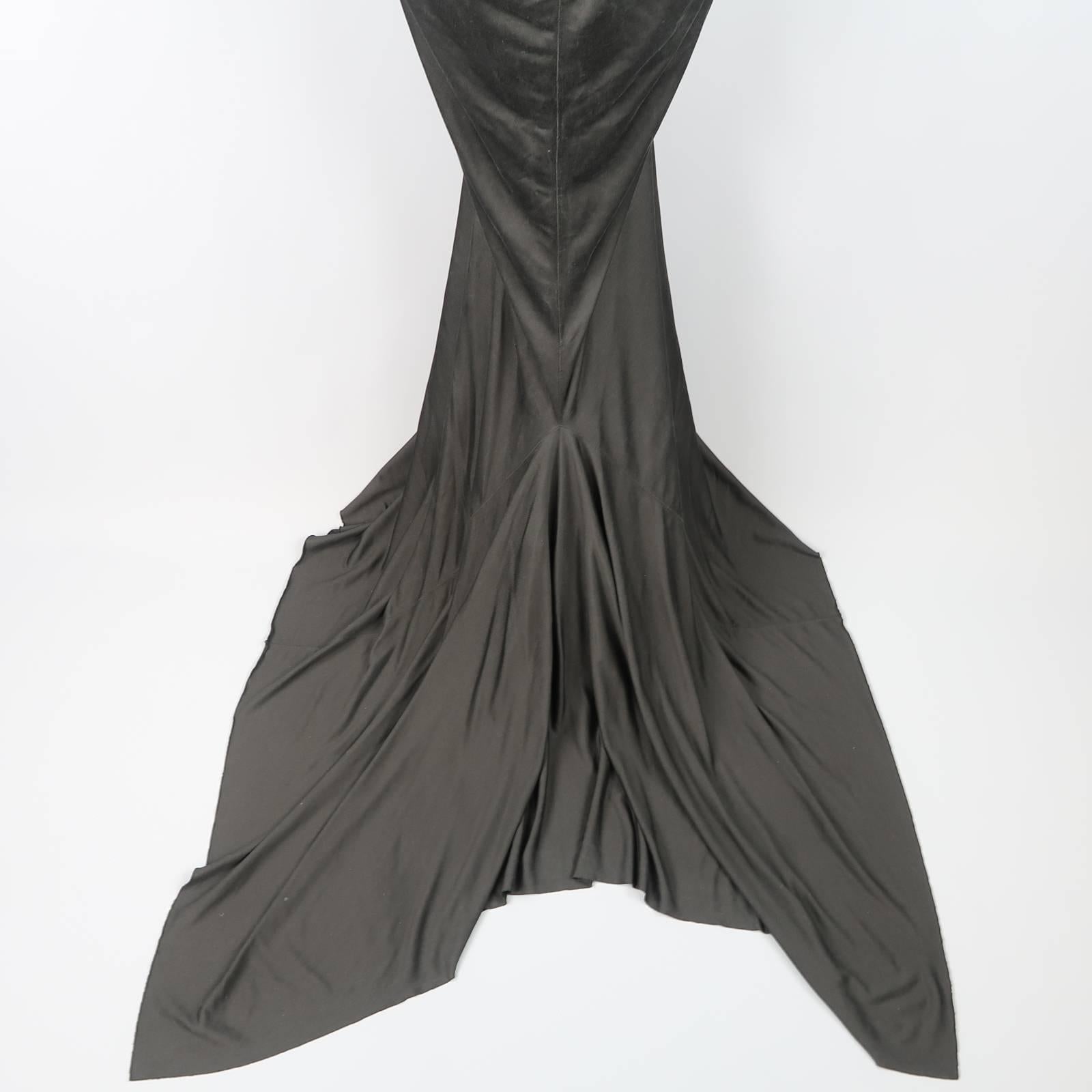 RICK OWENS Dress Maxi - Size 8 Black Silk Ruched Mermaid Train 1