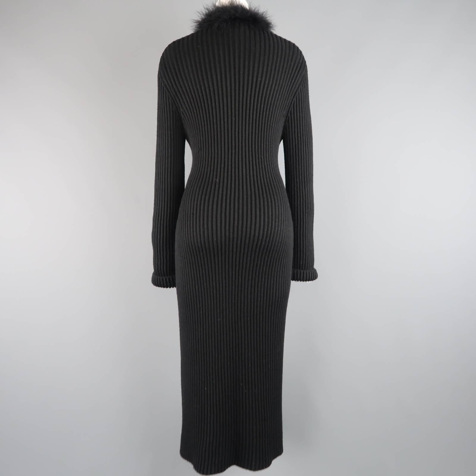 GIORGIO ARMANI Size 12 Black Wool / Silk Feather Collar Cardigan Coat 1