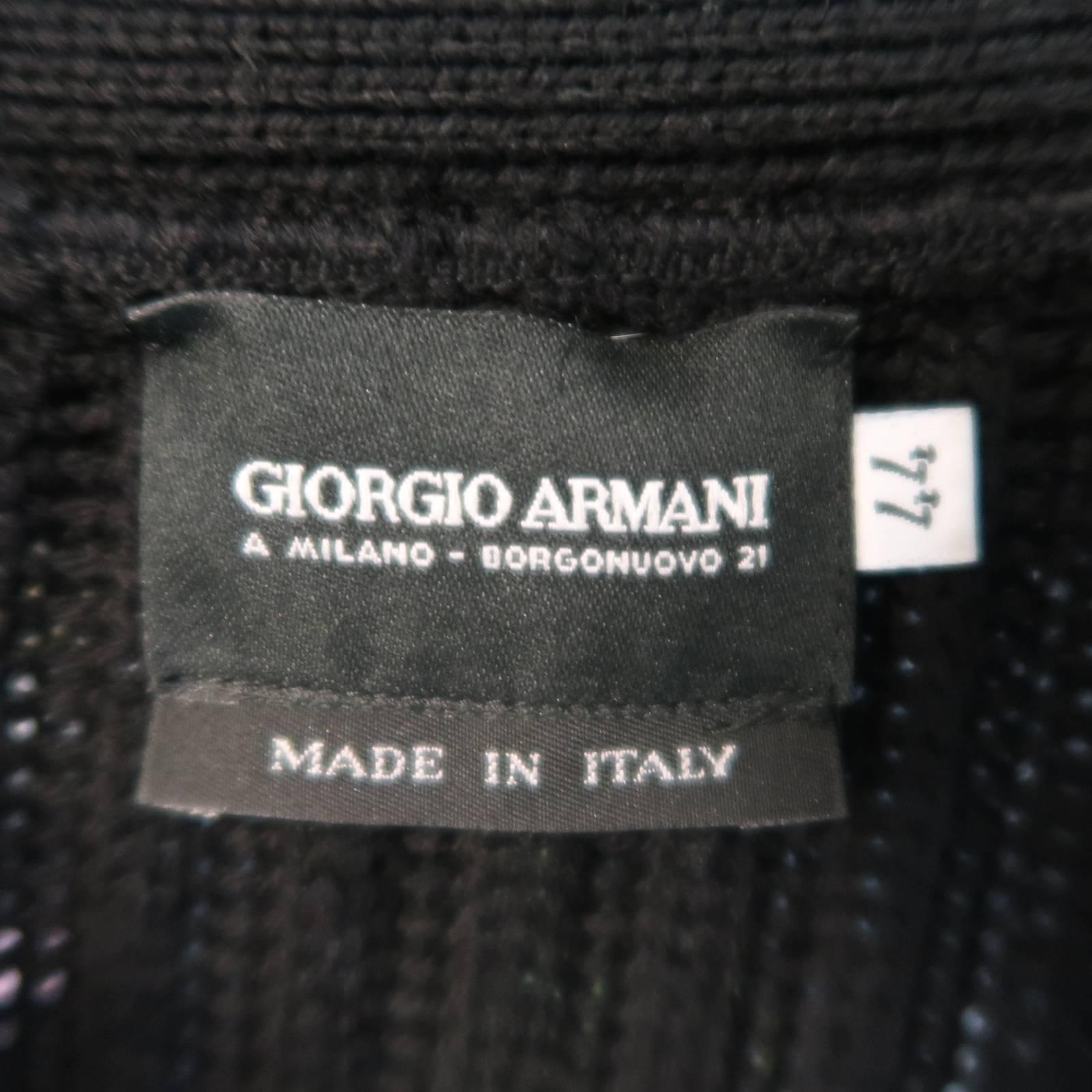 GIORGIO ARMANI Size 12 Black Wool / Silk Feather Collar Cardigan Coat 3