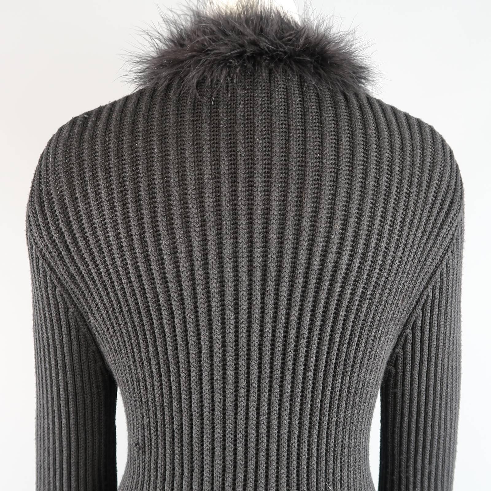 GIORGIO ARMANI Size 12 Black Wool / Silk Feather Collar Cardigan Coat 2