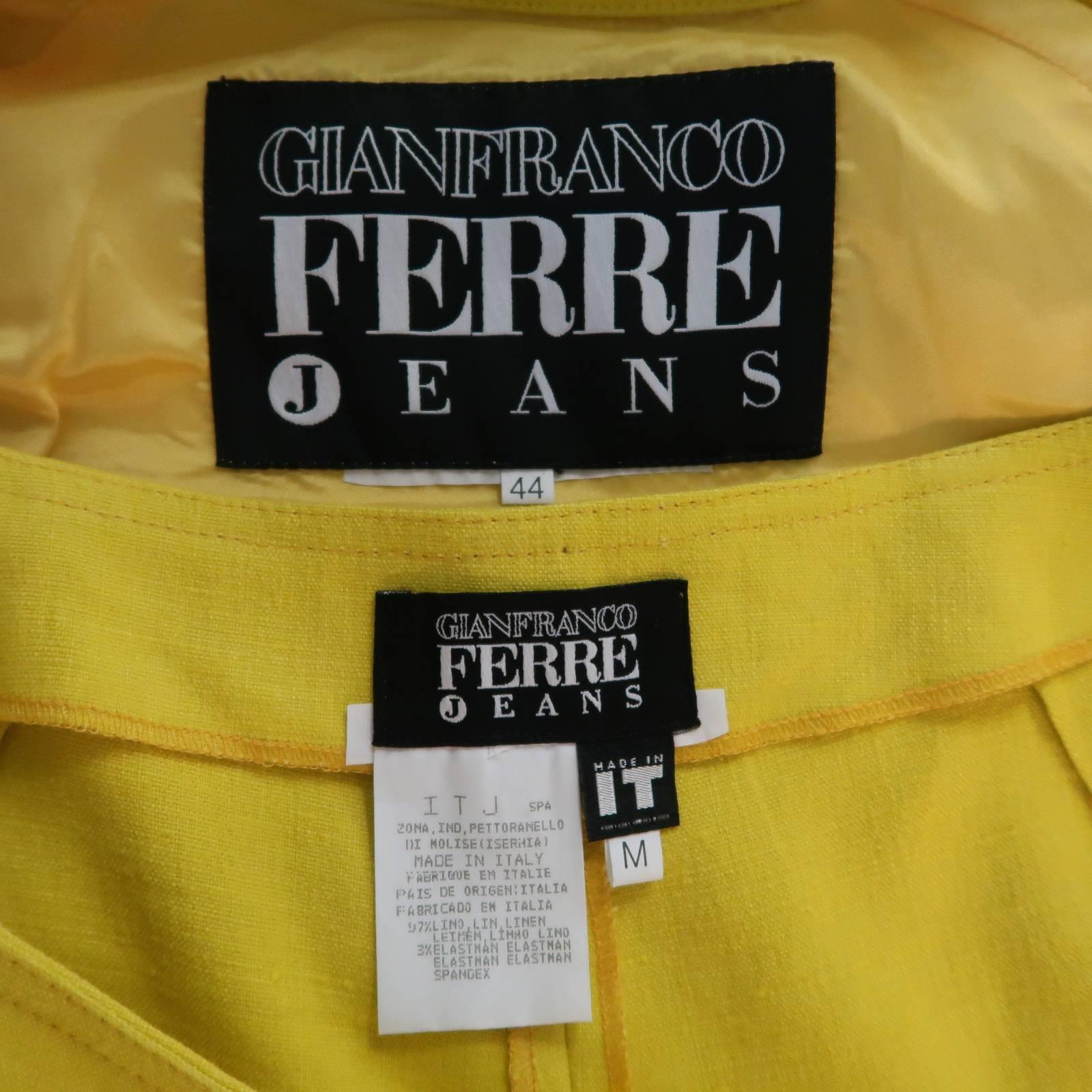 GIANFRANCO FERRE JEANS Size 8 Yellow Linen Blend Capri Pant Suit 5