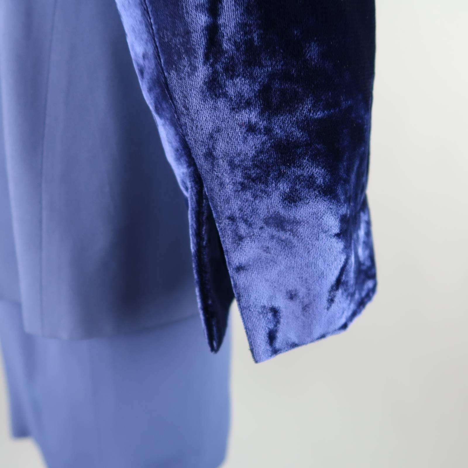 GIANFRANCO FERRE Size 8 Blue Velvet Panel Skirt Suit 2