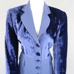 GIANFRANCO FERRE Size 8 Blue Velvet Panel Skirt Suit