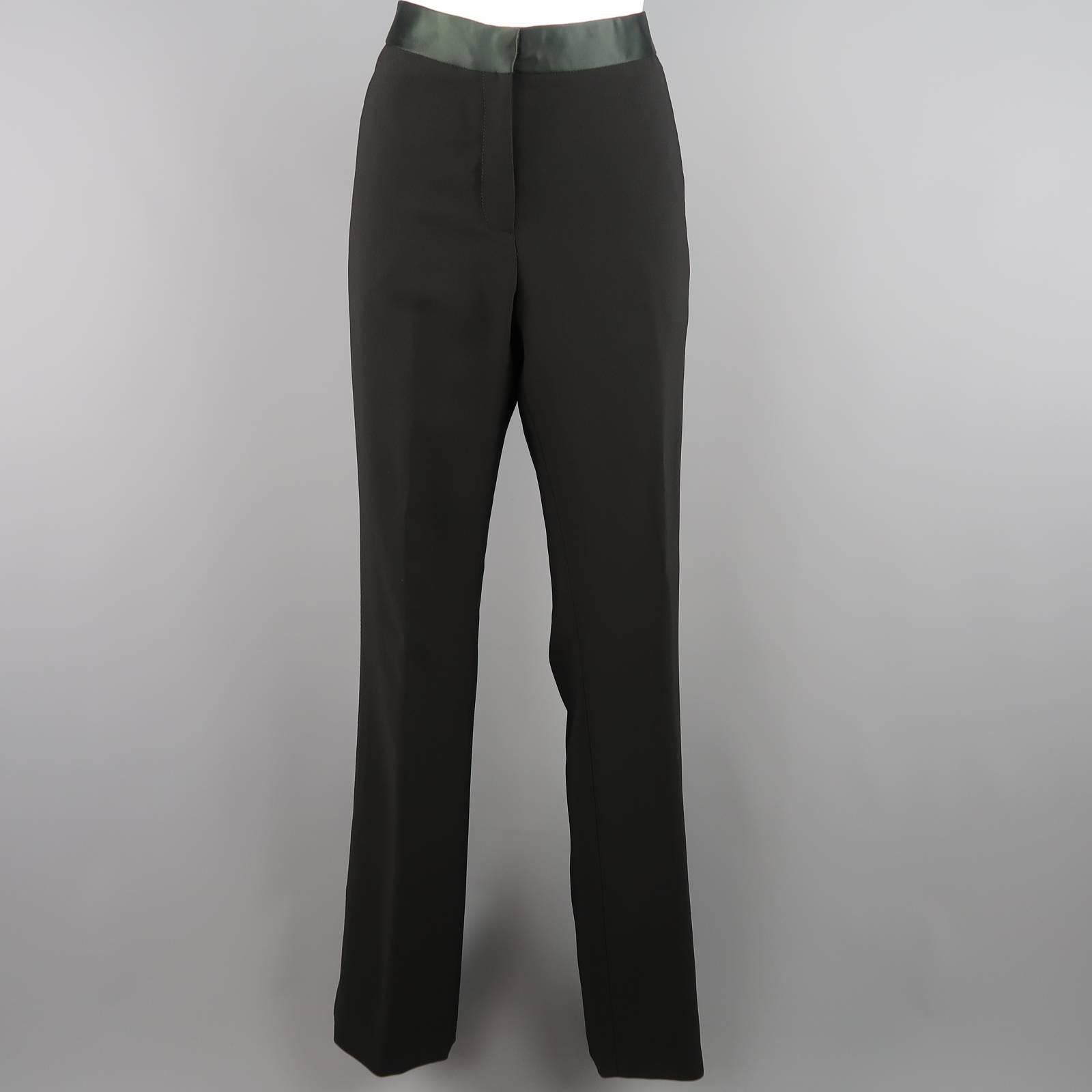 GIANFRANCO FERRE Size 10 Black & Green Peak Lapel Tuxedo Pants Suit 2