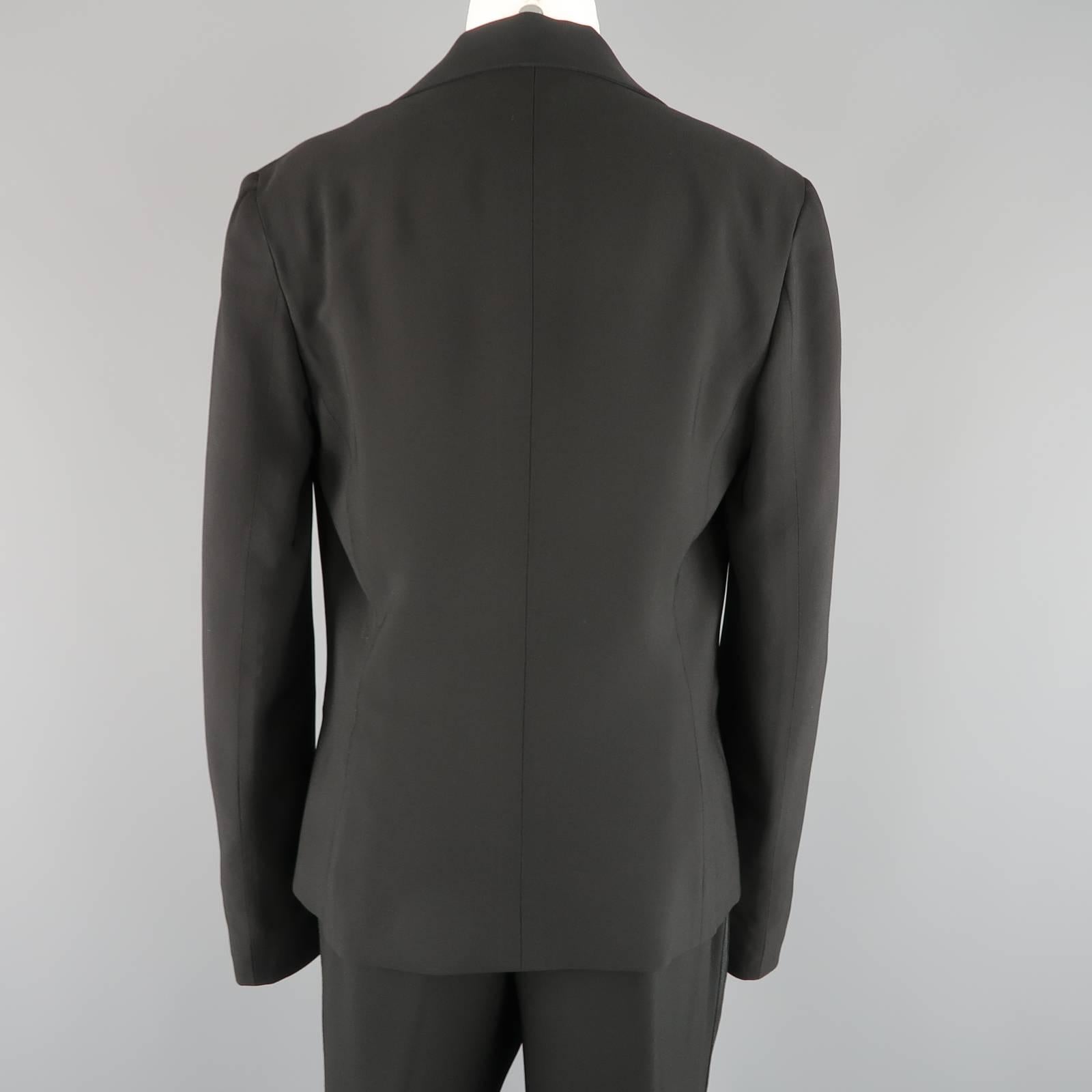 GIANFRANCO FERRE Size 10 Black & Green Peak Lapel Tuxedo Pants Suit 1