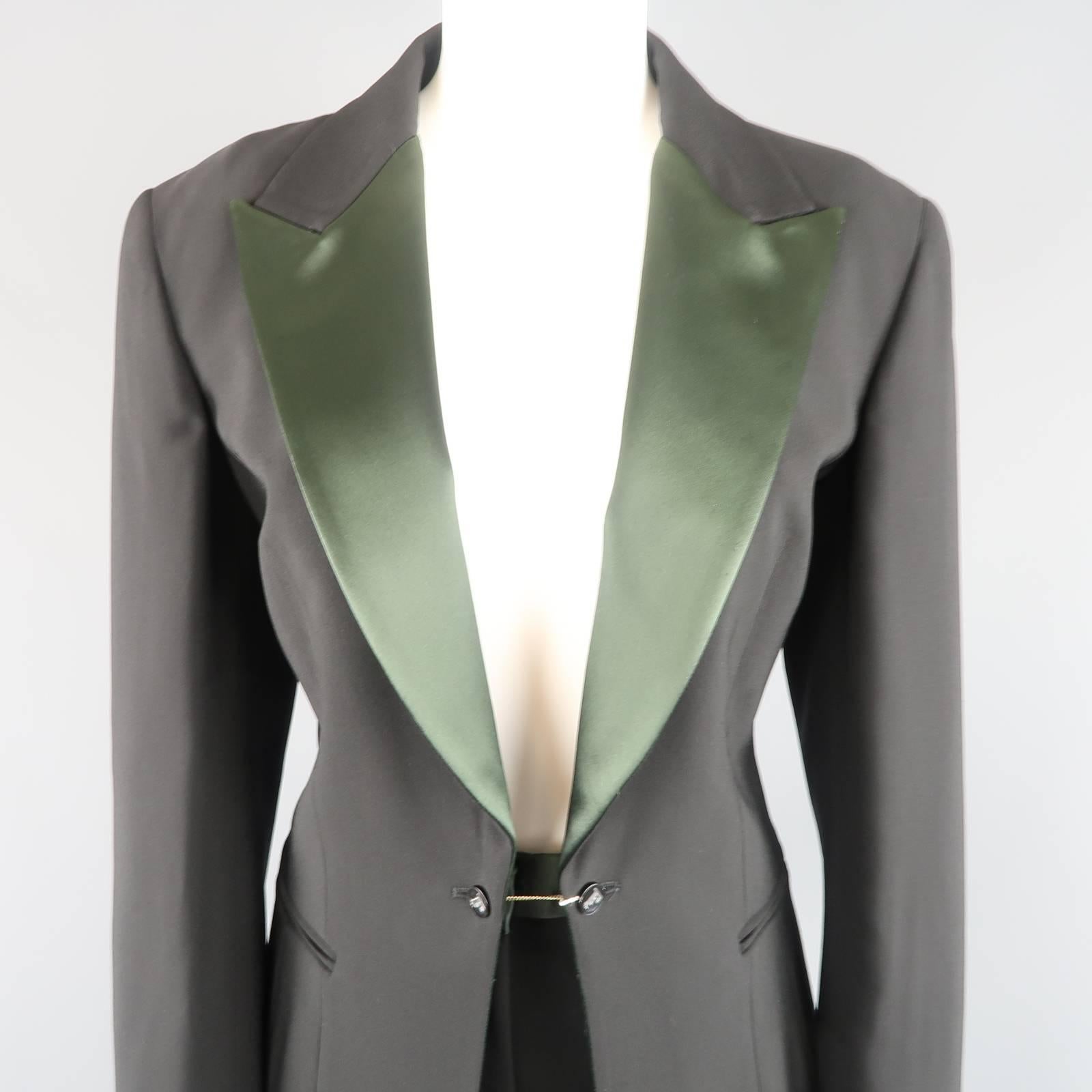 GIANFRANCO FERRE Size 10 Black & Green Peak Lapel Tuxedo Pants Suit In New Condition In San Francisco, CA
