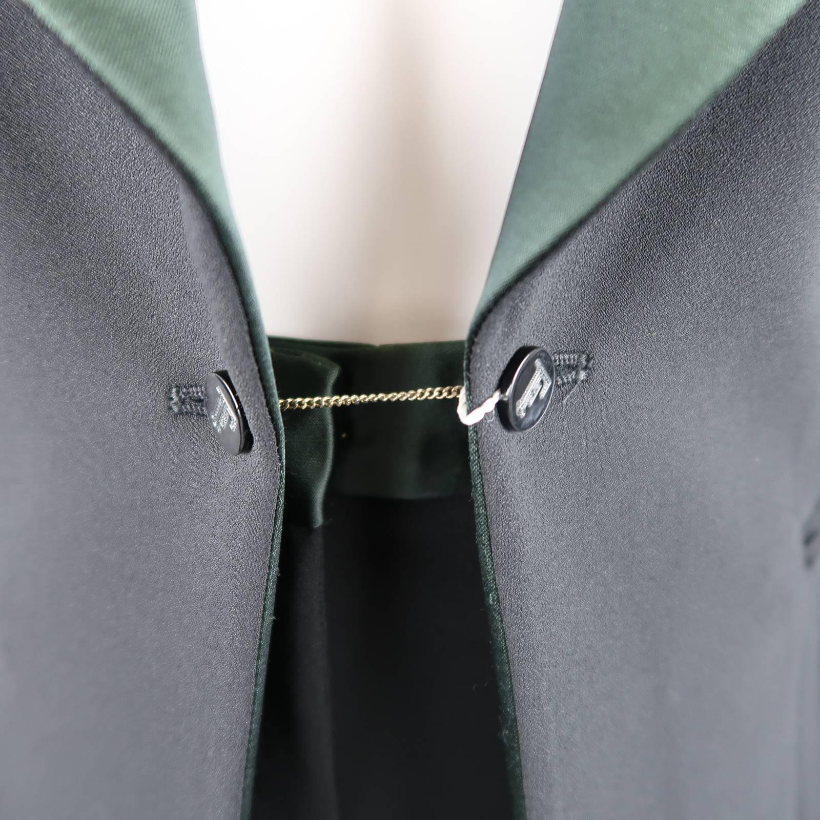 Women's GIANFRANCO FERRE Size 10 Black & Green Peak Lapel Tuxedo Pants Suit