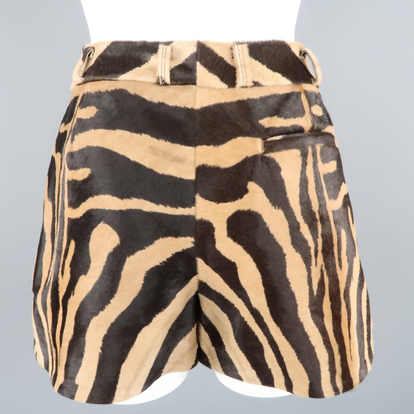 EMILIO PUCCI Size 6 Tan Tiger Print Pony Hair High Rise Shorts In Excellent Condition In San Francisco, CA
