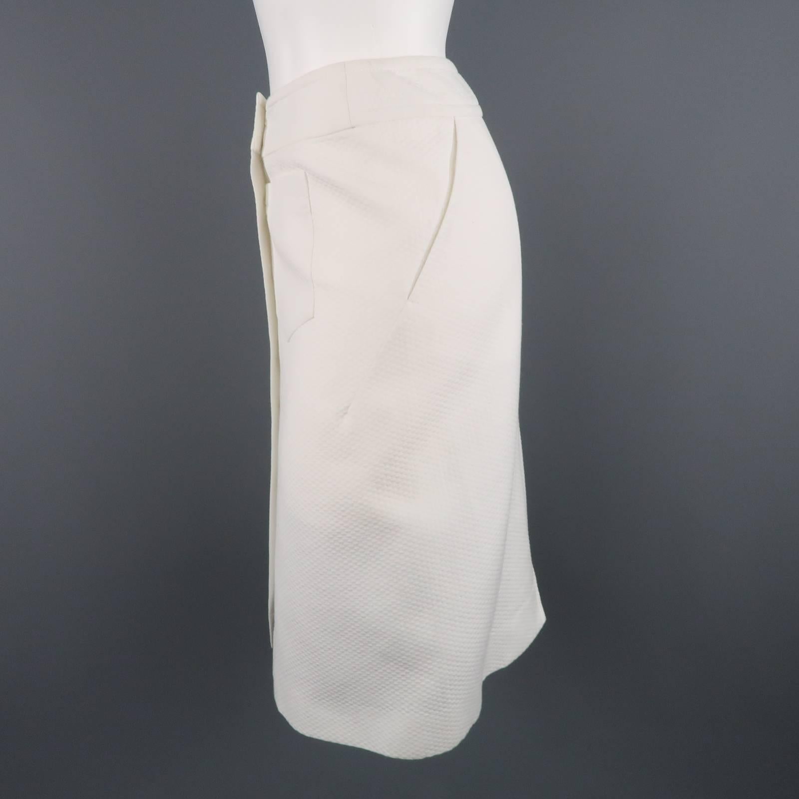 Women's CHANEL Skirt - Size 2 White Cream Textured Cotton Button A-line Skirt