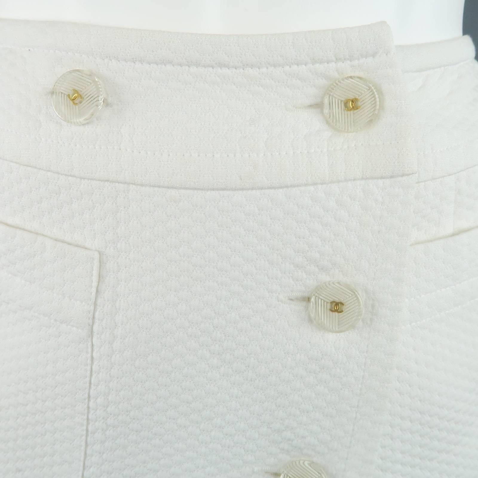 Gray CHANEL Skirt - Size 2 White Cream Textured Cotton Button A-line Skirt