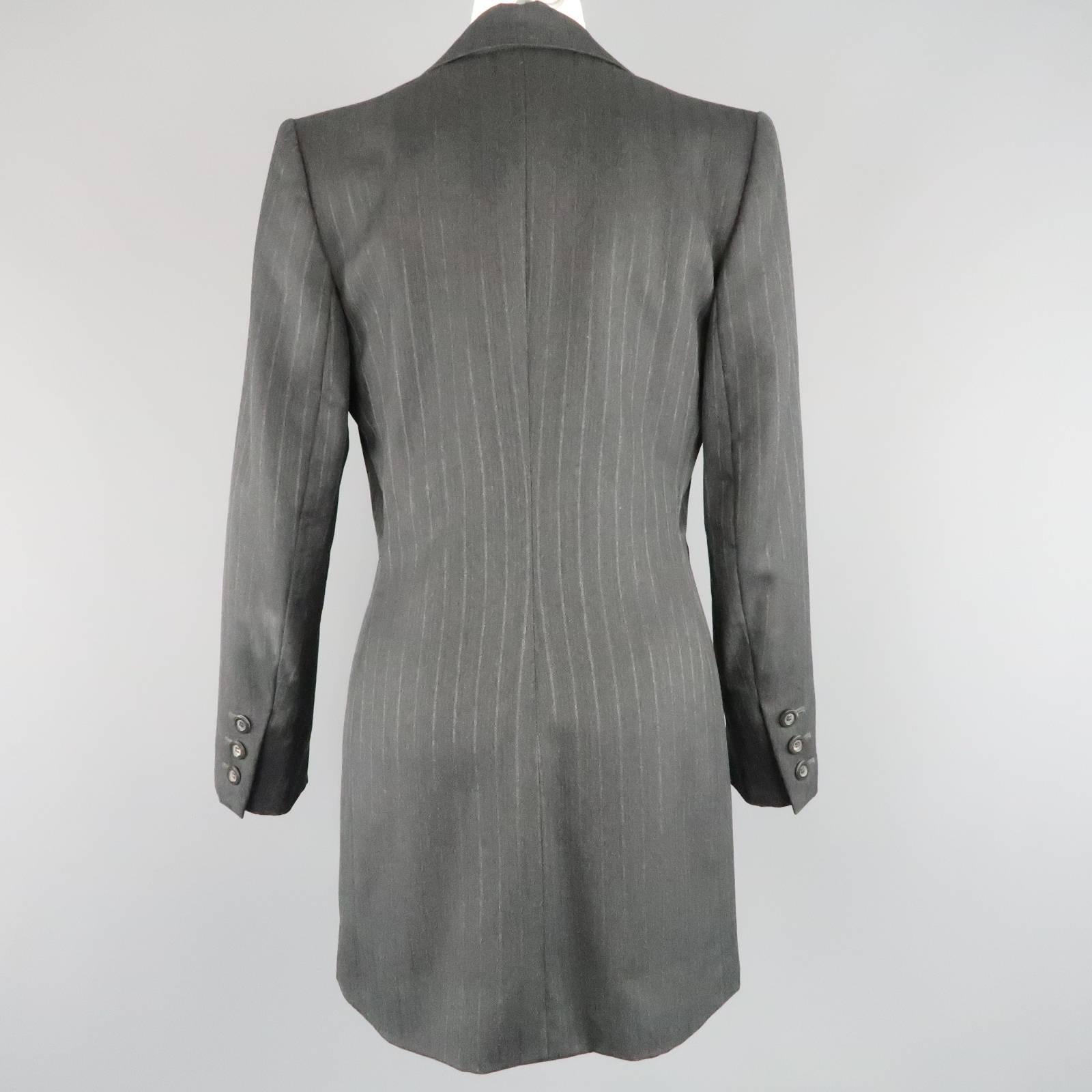 YVES SAINT LAURENT Rive Gauche Size 6 Grey Pinstripe Wool Coat In Excellent Condition In San Francisco, CA