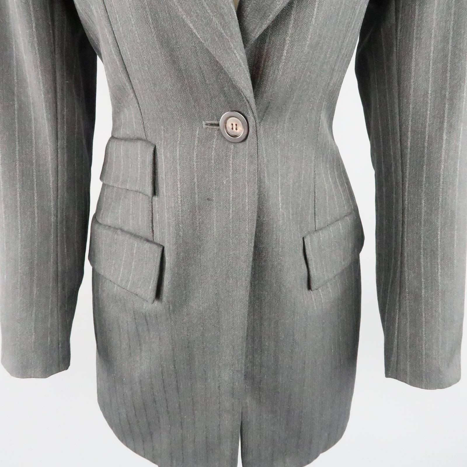 Gray YVES SAINT LAURENT Rive Gauche Size 6 Grey Pinstripe Wool Coat