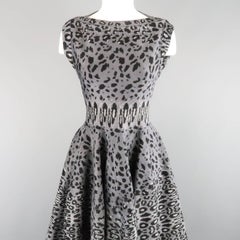 ALAIA Size S Gray Leopard Print Knit Fit Flair Ruffle Skirt Dress