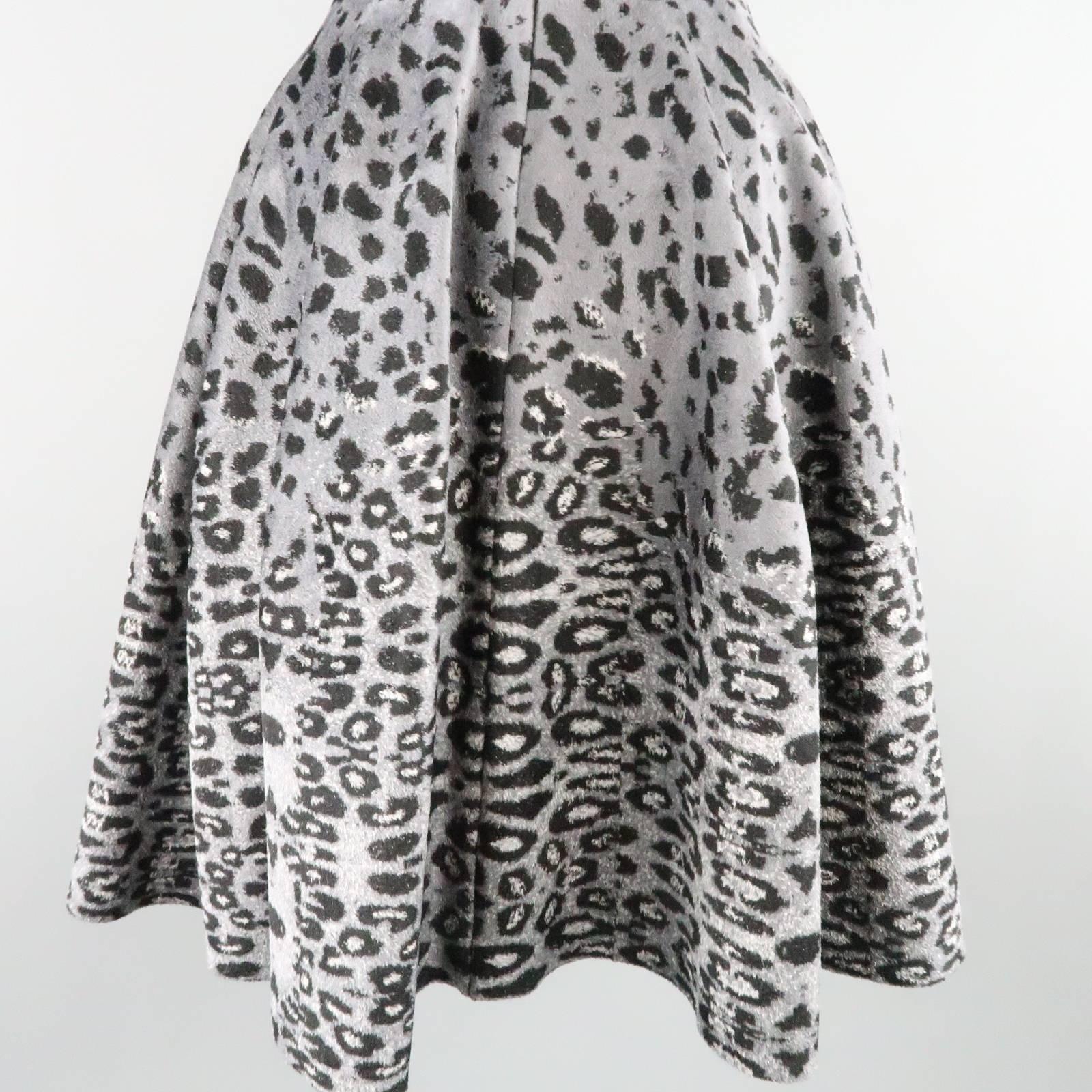 ALAIA Size S Gray Leopard Print Knit Fit Flair Ruffle Skirt Dress 2