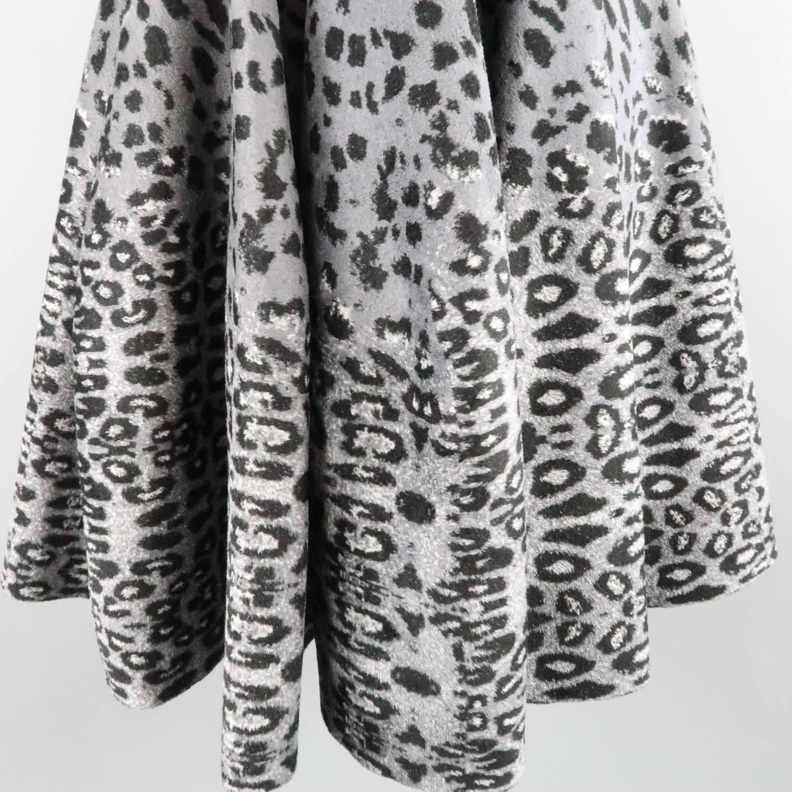 ALAIA Size S Gray Leopard Print Knit Fit Flair Ruffle Skirt Dress In Excellent Condition In San Francisco, CA