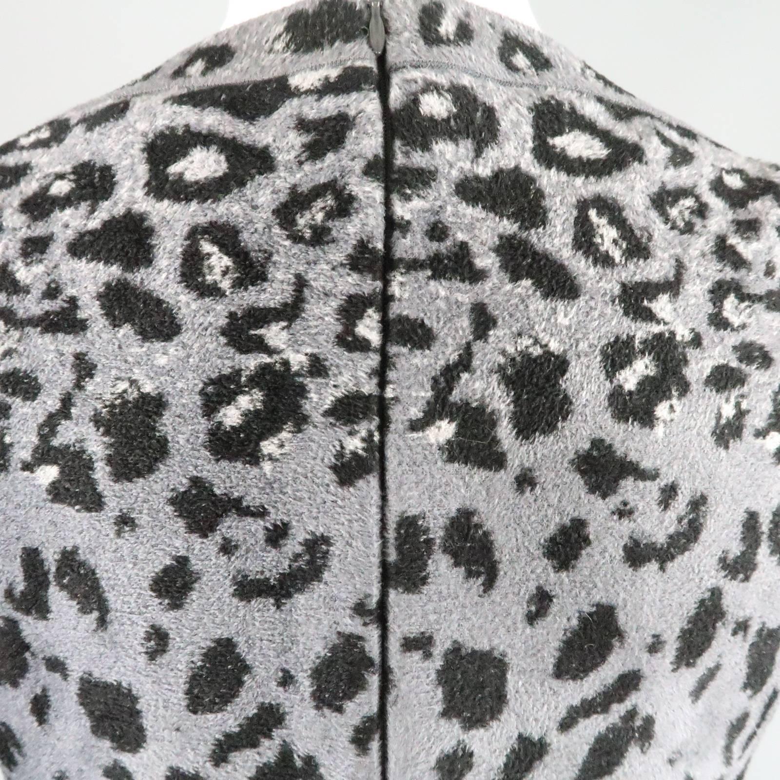 ALAIA Size S Gray Leopard Print Knit Fit Flair Ruffle Skirt Dress 3