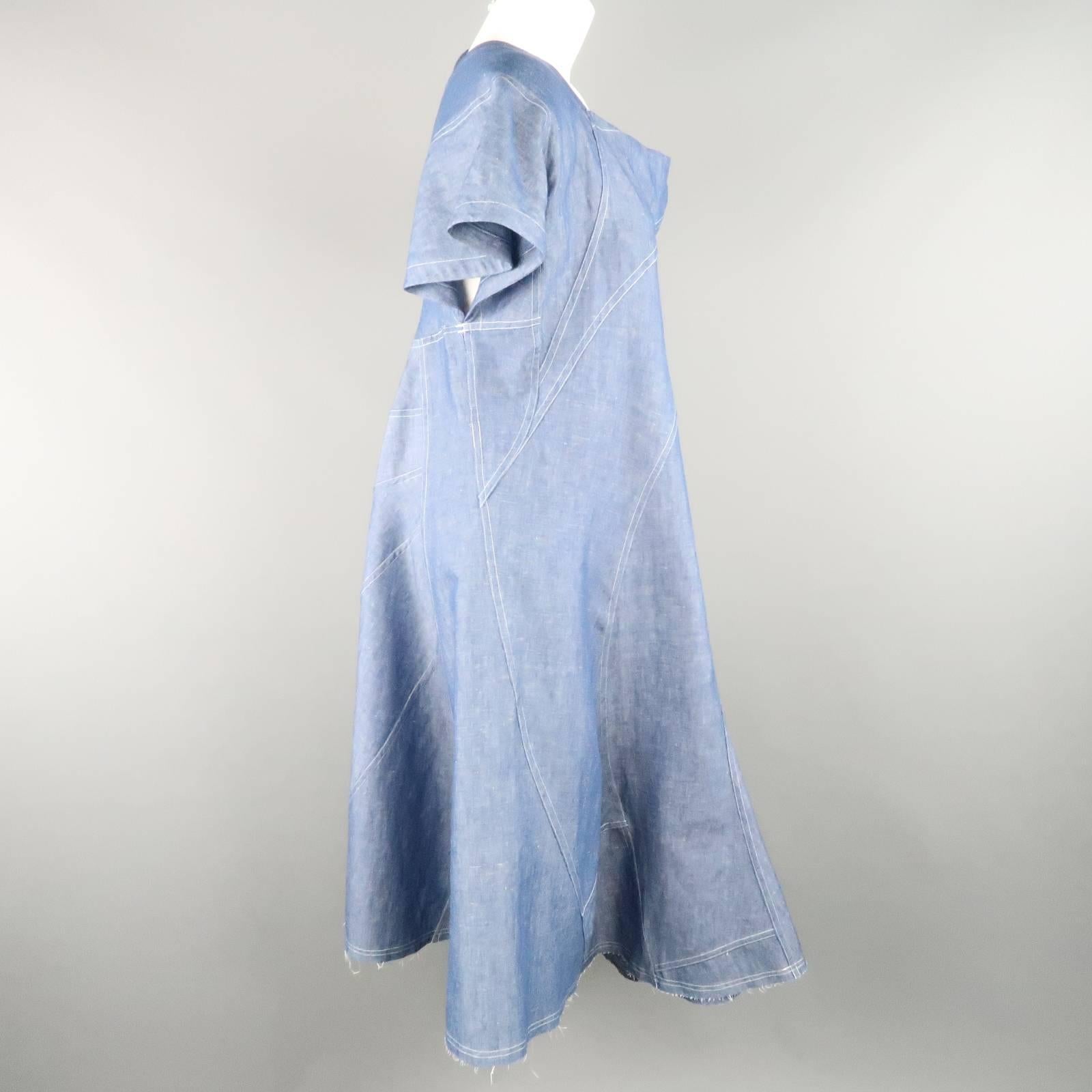 JUNYA WATANABE Size S Blue Cotton / Linen Asymmetrical Patchwork Flair Dress 1